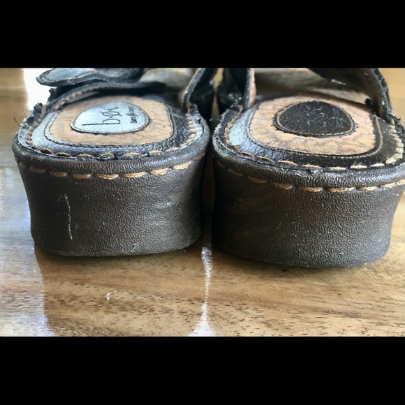 Womens Dark Brown B.O.C. By Born Leather Cross Strap Slide Sandals Shoes 8 EUR39 - Picture 4 of 14